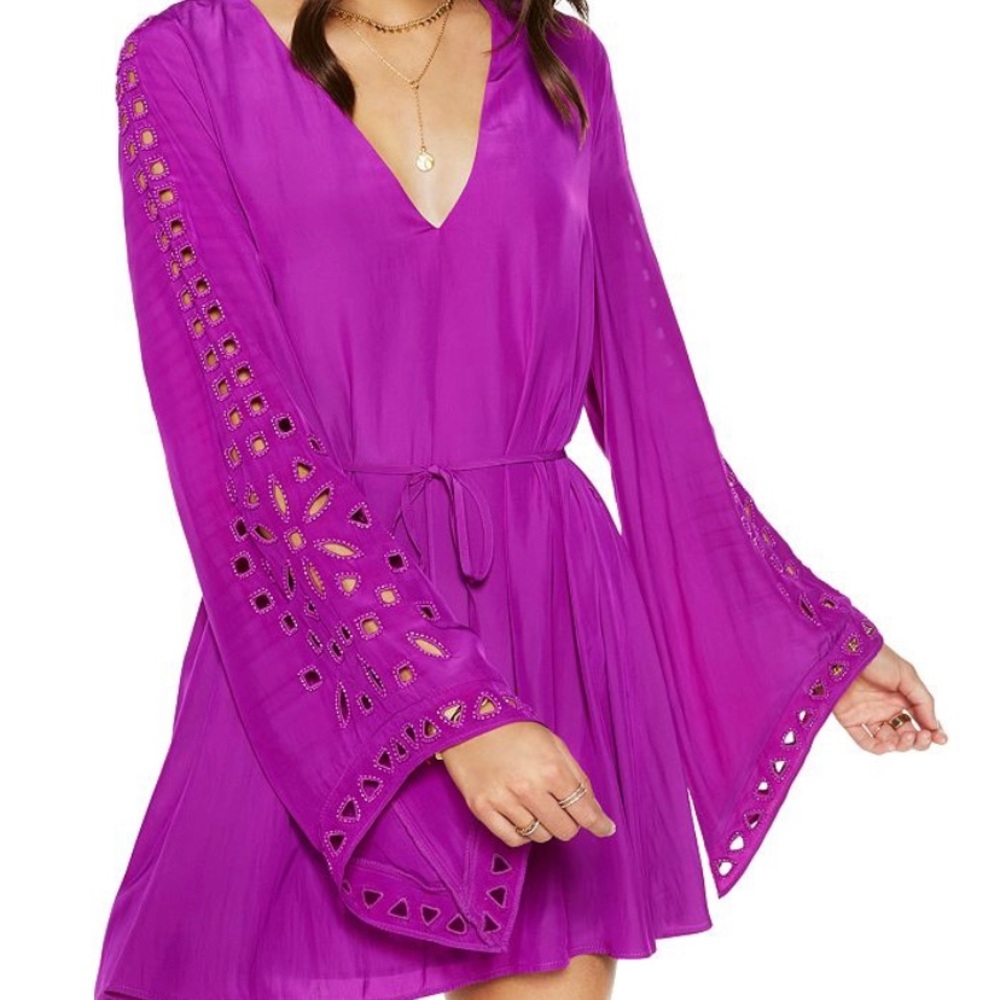Ramy Brooke purple mini eyelet dress size S